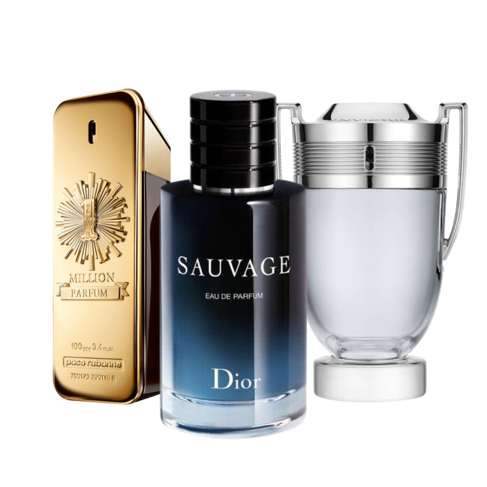 3 Perfumes Paco Rabanne ONE MILLION, Dior SAUVAGE and Paco Rabanne INVICTUS (Eau de Parfum)