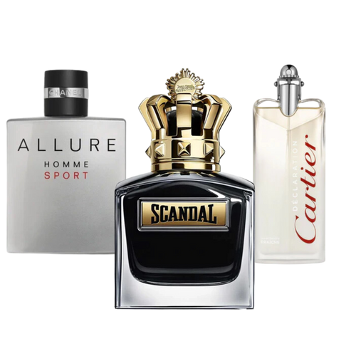 3 Perfumes Allure Homme Sport, Jean Paul Gaultier Scandal, Cartier Declaration (Eau de Parfum)